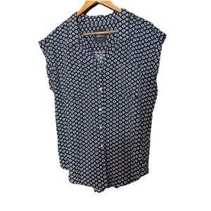 Jachs Girlfriend New York Short Sleeve Geometric Pattern Blouse Blue Luxury
